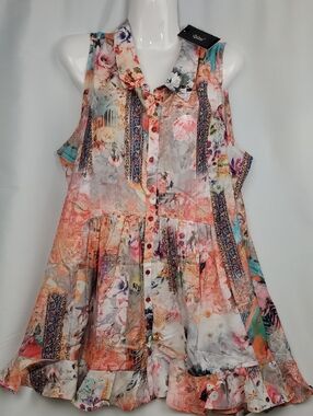 Tolani Multicolor Floral Asymmetrical Sleeveless Dress